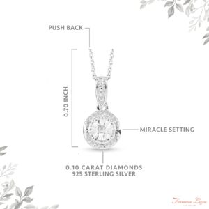 Femme Luxe 0.10 carats Diamond Pendant Necklace For Women, 925 Sterling Silver, Dainty Jewelry, 18 inch cable chain, Gifts for Women