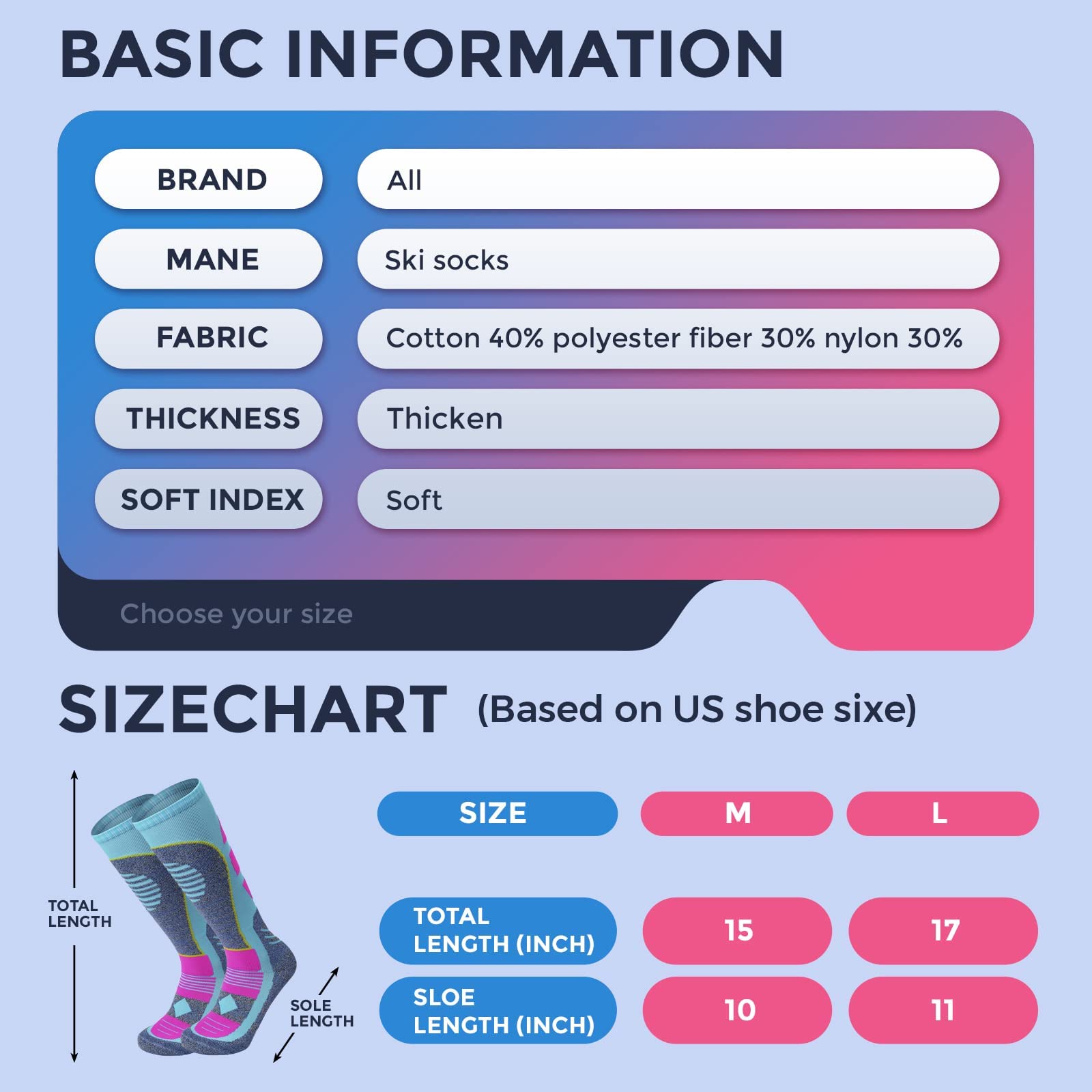 AII Athlete High Performance Unisex Knee Length Ski Socks For Men and Women2 pairs, Winter Performance Socks，Snowboard socks