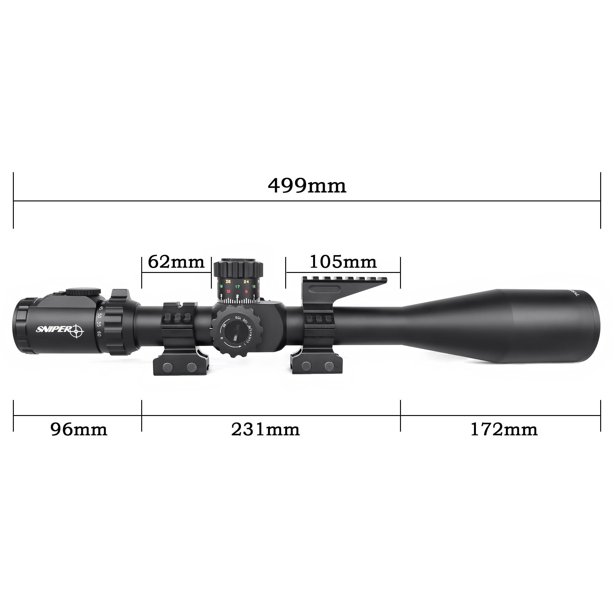 Sniper KT12-60X60SAL Long Range Rifle Scope 35mm Tube Side Parallax Adjustment Glass Etched Reticle Red Green Illuminated with Scope Rings