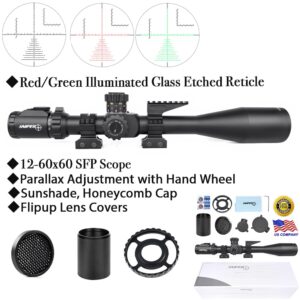 Sniper KT12-60X60SAL Long Range Rifle Scope 35mm Tube Side Parallax Adjustment Glass Etched Reticle Red Green Illuminated with Scope Rings