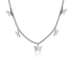 Kercisbeauty Silver Butterfly Necklace for Women Ladies Banquet Prom Wedding Jewelry Butterfly Choker(Silver)