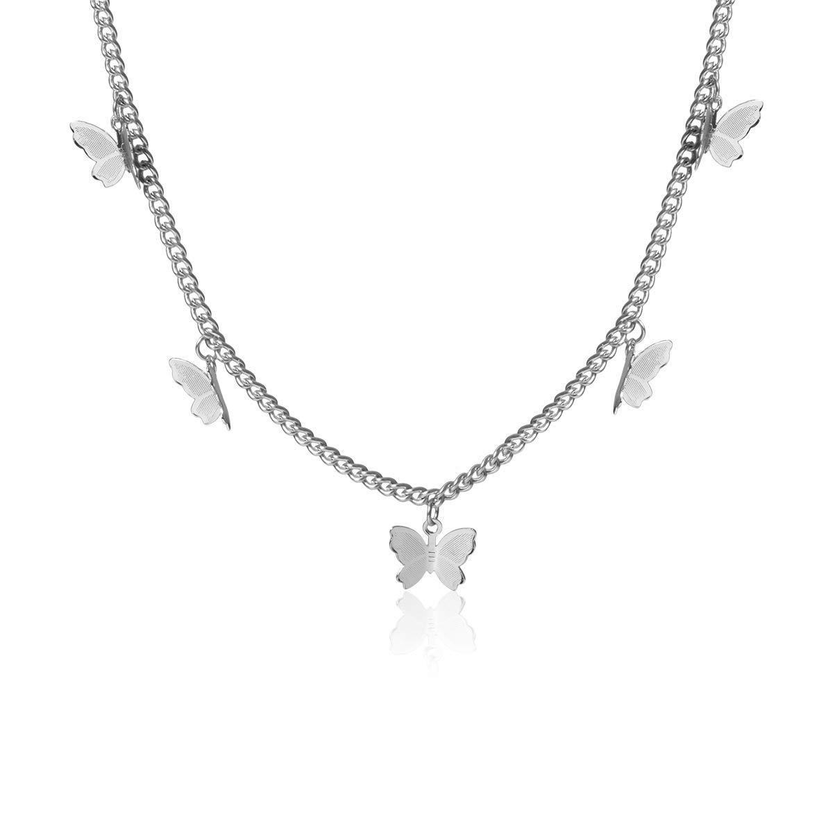 Kercisbeauty Silver Butterfly Necklace for Women Ladies Banquet Prom Wedding Jewelry Butterfly Choker(Silver)