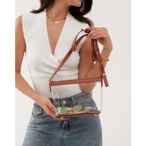 Clear Zipper Cross Body Bag with Vegan Leather Trim (Brown) Small