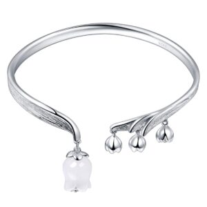 jewever lily of the valley 925 silver bracelet with original romantic natural white jade flower adjustable ladies' jewelry gift