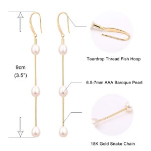 Baroque Pearl 18K Gold Hoop Drop Dangle Earrings for Women Long Snake Chain Dainty Bridal Earrings for Wedding