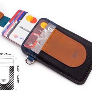 POCKT Card Holder Wallet For Men and Women - Slim Minimalist Front Pocket Wallet Elastic Credit Card Holder Genuine Leather RFID Blocking Card Case Wallets | Vintage Tan Navy