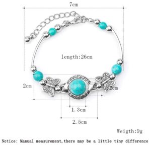 Cocazyw Silver Turquoise Bracelet and Earrings for Women Girl Retro Charm Gemstone Jewelry Set Pendant Necklace and Drop Earrings for Women Girl (style one)