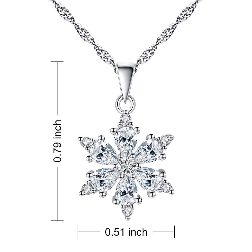 OKA Lucky Snowflake Necklace Long Pendant Necklace with White Cubic Zirconia Silver Jewelry Christmas New Year Holiday Gifts for Women Girls