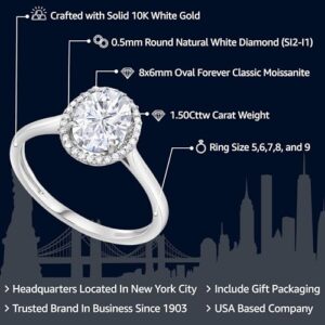 Gem Stone King 10K White Gold 8X6MM Oval Gemstone Birthstone & White Diamond Halo Engagement Ring | Wedding Anniversary Promise White Gold Ring For Women | Size 5,6,7,8,9