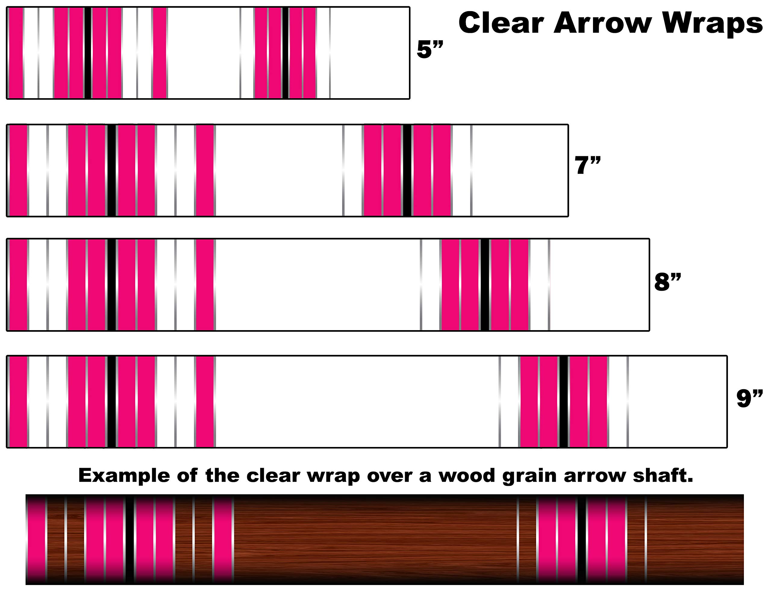 White Water Archery Non-Laminated Clear Transparent Pink Crests Traditional 13 Arrow Wraps 15 Pc Pack Choose Length Width (9, 1.4)