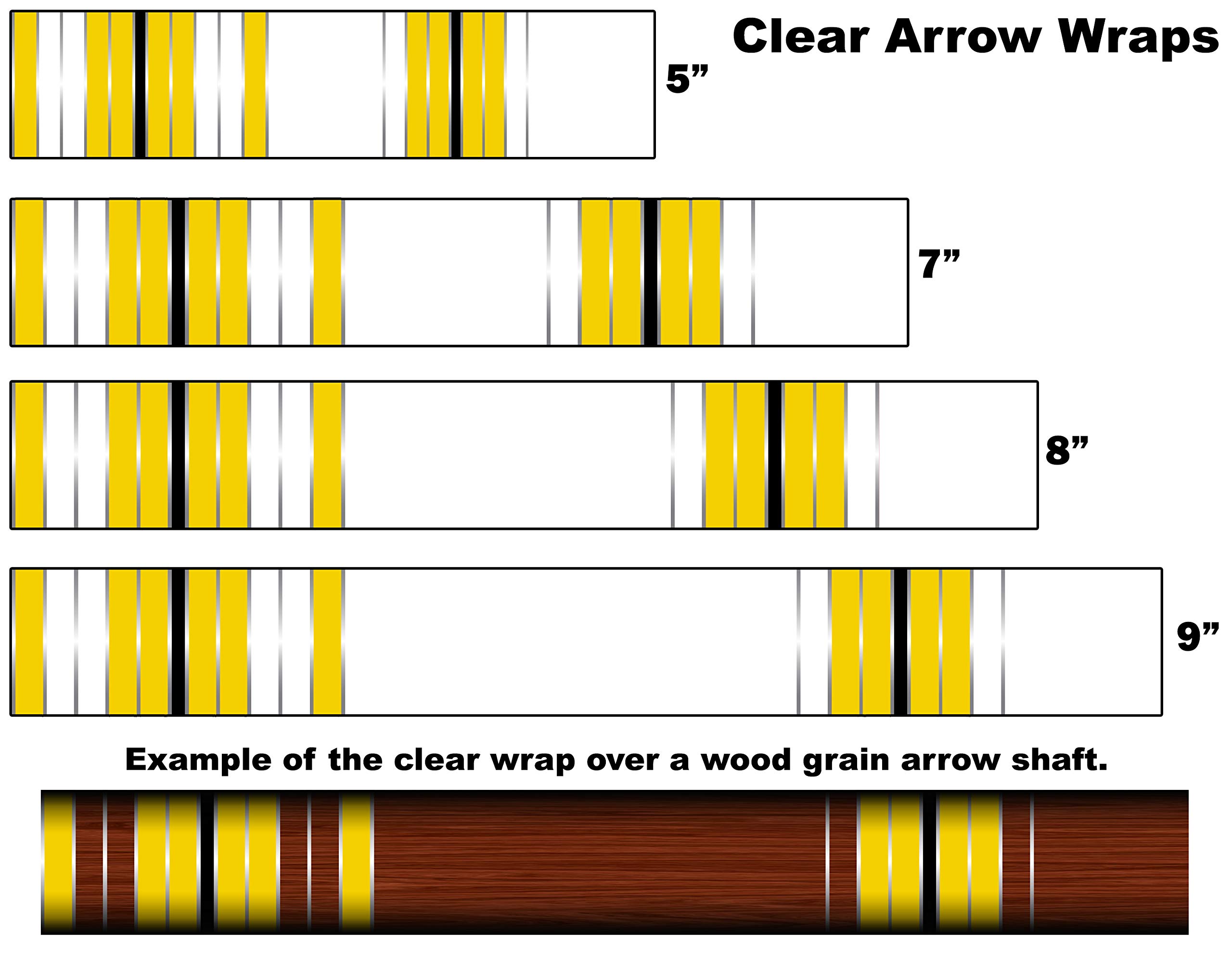 White Water Archery Non-Laminated Clear Transparent Yellow Crests Traditional 13 Arrow Wraps 15 Pc Pack Choose Length Width (8, 1.4)