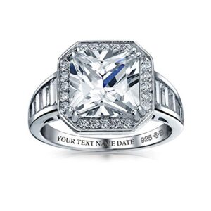 personalize art deco style 5ct aaa cz side baguette stones halo square promise solitaire princess cut engagement ring for women .925 sterling silver custom engraved