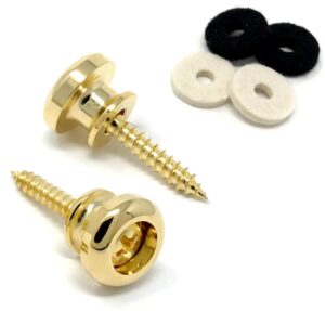 vintage forge guitar strap buttons gold modern style for guitar and bass (2) with screws and felt washers universal fit for ibanez, esp, jackson and more sb75-gld