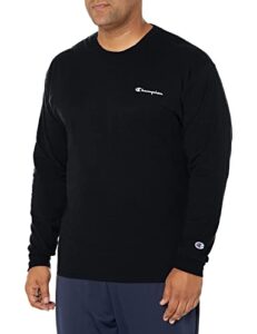 champion men's classic long sleeve tee, black small script, x-large