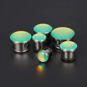 2G-5/8 inch Single Flare Ear Plugs Tunnels 316L Stainless Steel Ear Gauges Illusion Color Expander with O-Ring Body Piercing