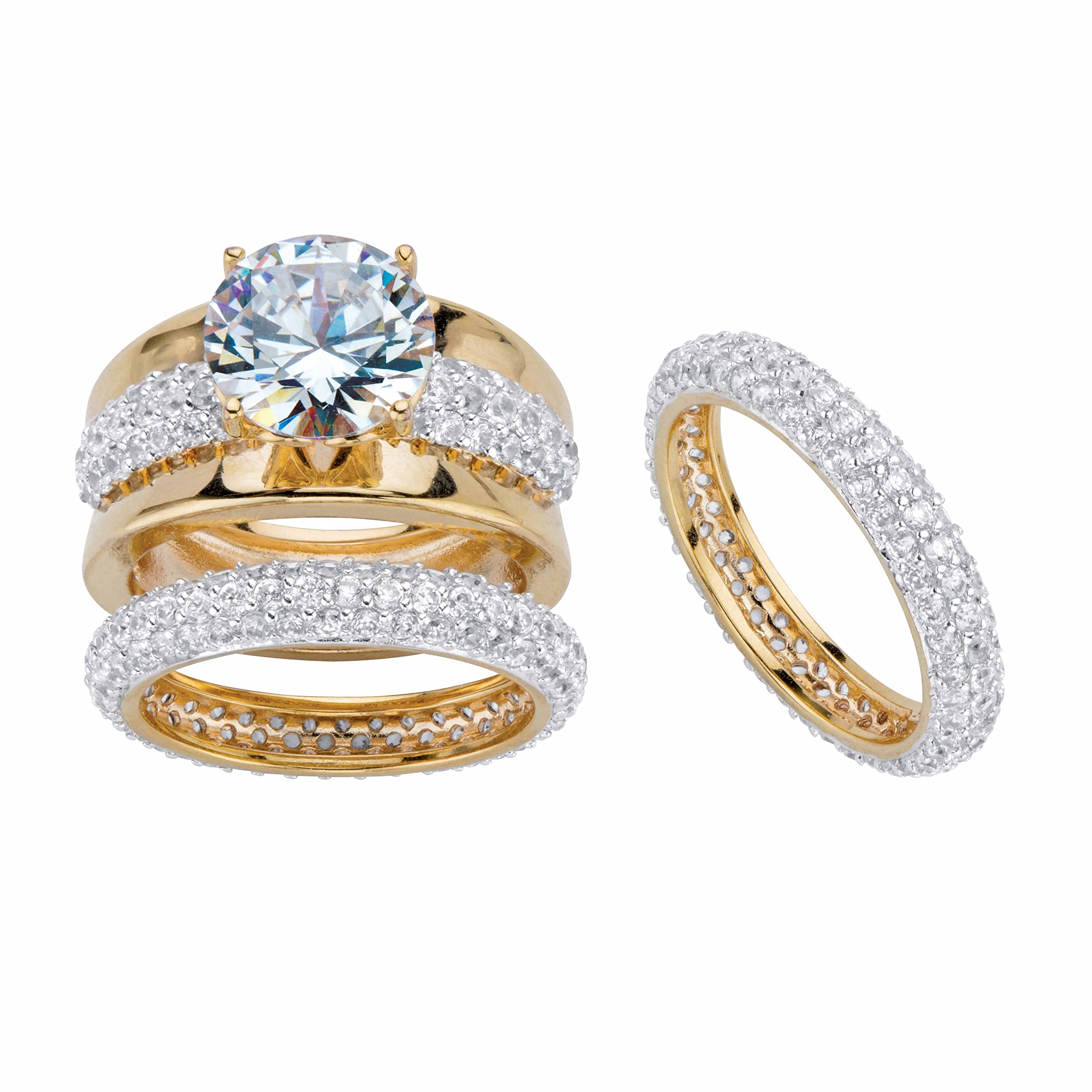 PalmBeach 18K Yellow Gold Round Cubic Zirconia Bridal Ring Set Sizes 6-10 Size 6