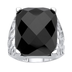 palmbeach sterling silver emerald cut natural black onyx checkerboard cut ring sizes 6-10 size 8