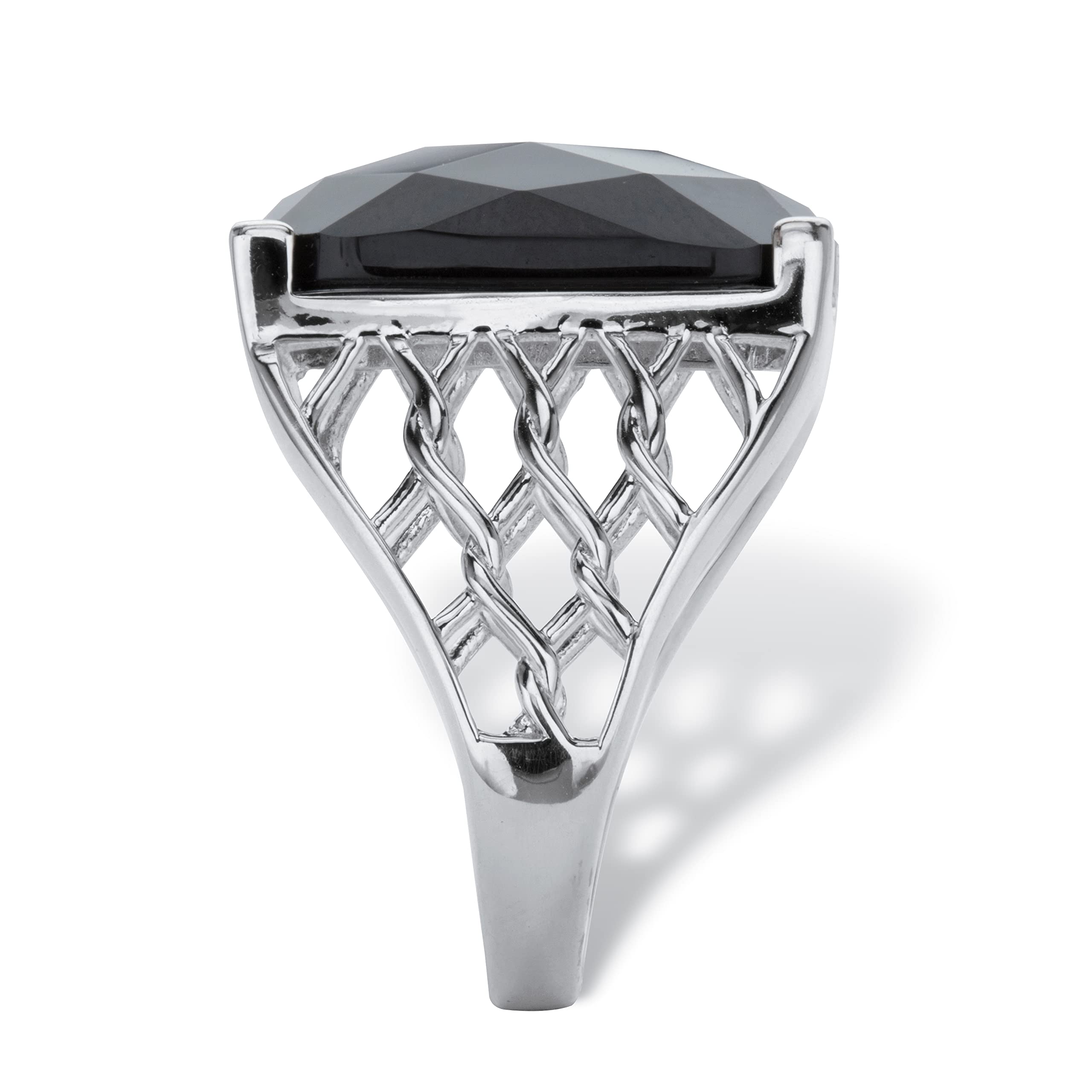 PalmBeach Sterling Silver Emerald Cut Natural Black Onyx Checkerboard Cut Ring Sizes 6-10 Size 7