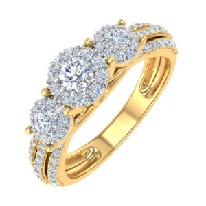 finerock 3/4 carat 3-stone diamond engagement ring in 14k yellow gold - igi certified (ring size 6.5)