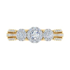 FINEROCK 3/4 Carat 3-Stone Diamond Engagement Ring in 14K Yellow Gold - IGI Certified (Ring Size 6.5)