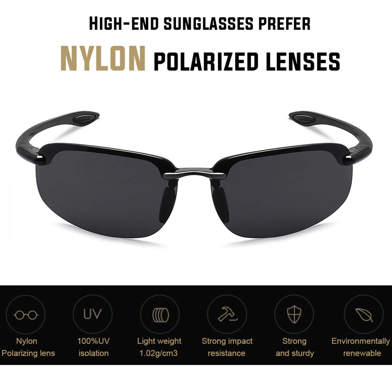 JULI Eyewear Nylon Polarized Sunglasses for Men Women Driving Fishing Baseball Driving