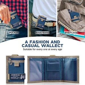 JEMINAL Trifold Canvas Outdoor Sports Wallet for Boys - Keychain Wallet for Women and Mens - Blue