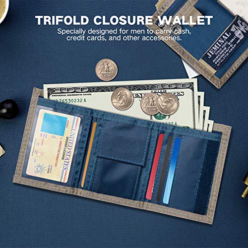 JEMINAL Trifold Canvas Outdoor Sports Wallet for Boys - Keychain Wallet for Women and Mens - Blue