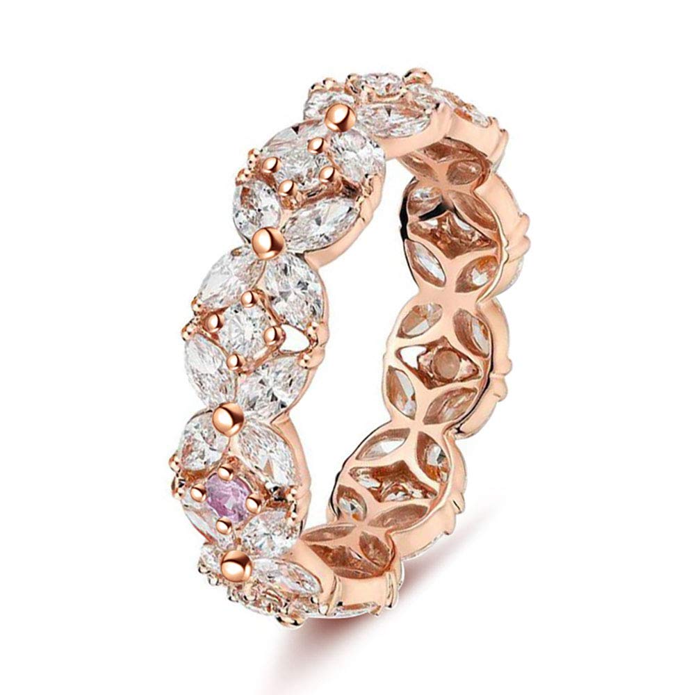 Ginger Lyne Collection Unique Eternity Marquise Clear CZ Rose Gold over Sterling Silver Bridal Eternity Wedding Band Ring Size 6