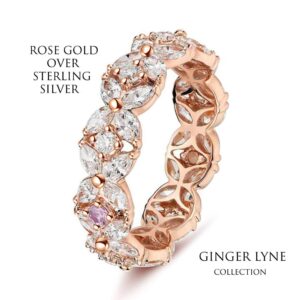 Ginger Lyne Collection Unique Eternity Marquise Clear CZ Rose Gold over Sterling Silver Bridal Eternity Wedding Band Ring Size 6