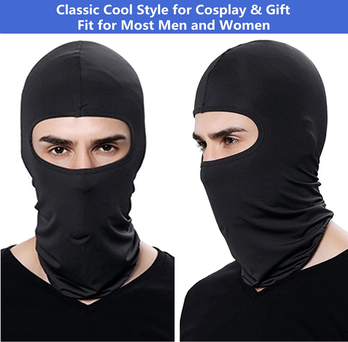 Balaclava Ski Mask Face Cover Full Head Mask Windproof Sun UV Protection Outdoor Sport Skiing Scarf Cycle Cap Men Women, 2 PCS (Black)