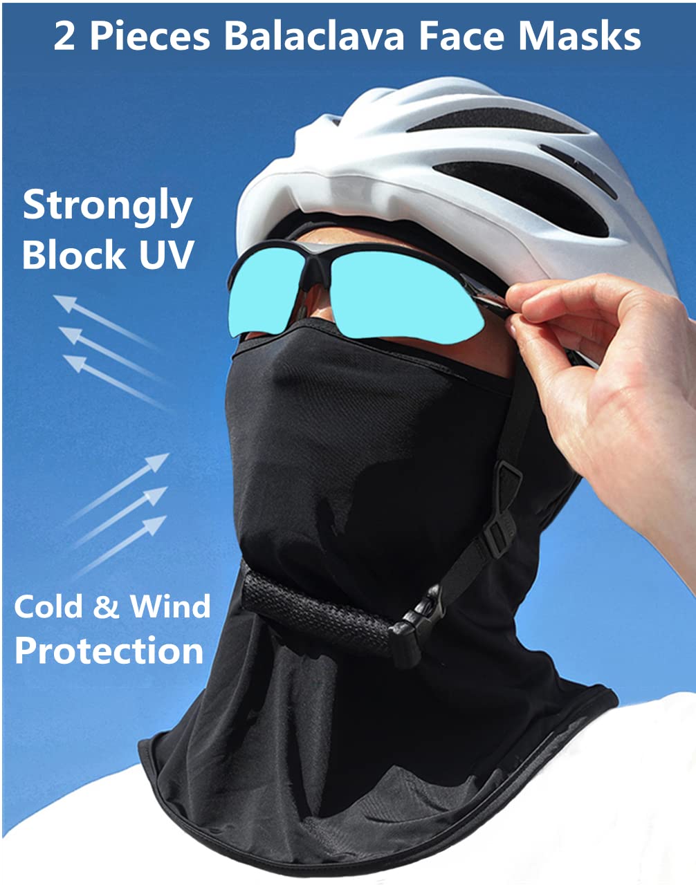 Balaclava Ski Mask Face Cover Full Head Mask Windproof Sun UV Protection Outdoor Sport Skiing Scarf Cycle Cap Men Women, 2 PCS (Black)