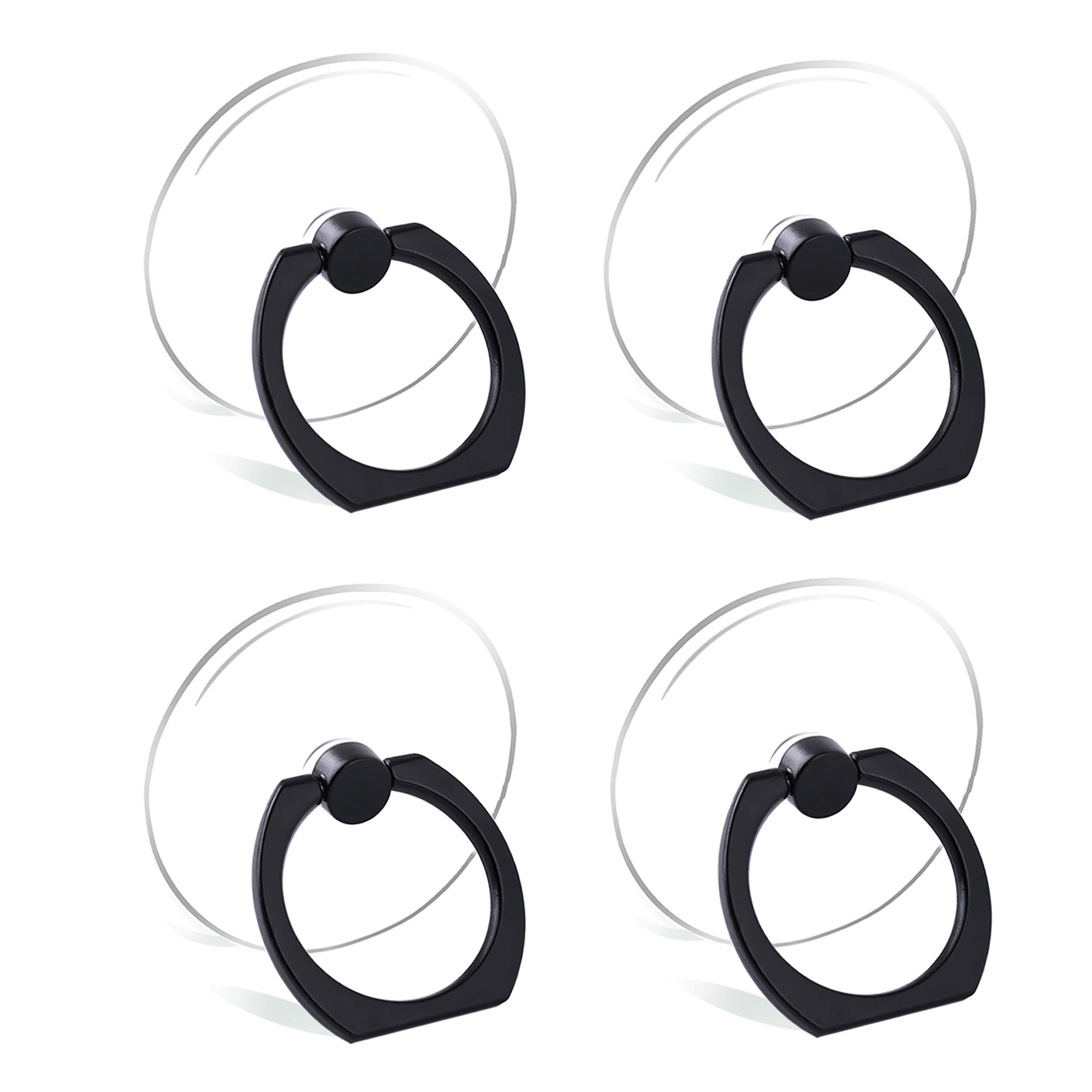 Cell Phone Ring Holder Stand Transparent Finger Grip Loop 360 Degree Rotation Finger Ring Stand (4 x Black (Round))