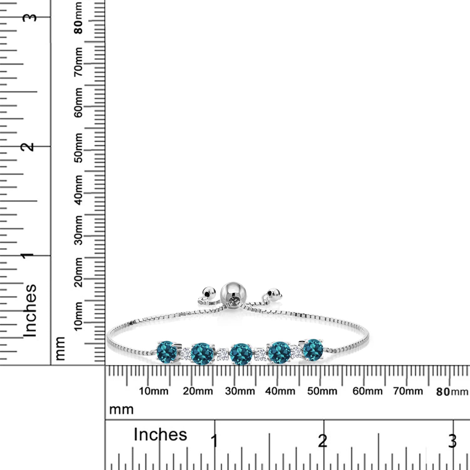 Gem Stone King 925 Sterling Silver Round London Blue Topaz and White Lab Grown Diamond Tennis Bracelet For Women (3.76 Cttw, Gemstone Birthstone, Fully Adjustable Up to 9 Inch)