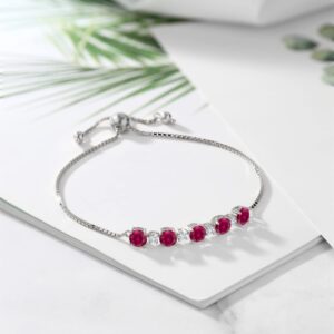 Gem Stone King 925 Sterling Silver Red Created Ruby and White Lab Grown Diamond Tennis Bracelet For Women (5.26 Cttw, Fully Adjustable Up to 9 Inch)