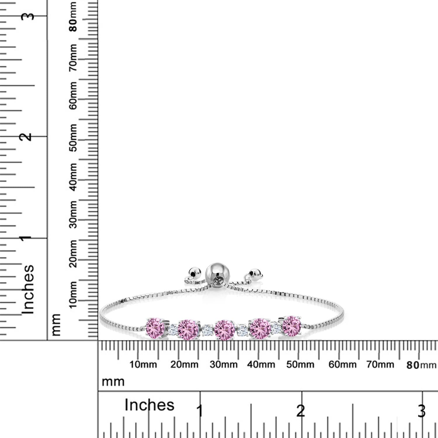 Gem Stone King 925 Sterling Silver Pink Created Sapphire Tennis Bracelet For Women (2.95 Cttw, Round 5MM and 2.5MM, Fully Adjustable Up to 9 Inch)