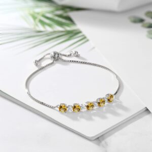 Gem Stone King 925 Sterling Silver Round Yellow Citrine and White Topaz Tennis Bracelet For Women (3.97 Cttw, Gemstone Birthstone, Fully Adjustable Up to 9 Inch)