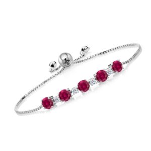 Gem Stone King 5.34 Cttw Red Created Ruby and White Topaz Tennis Bracelet For Women Set In 925 Sterling Silver | Round 5MM and 2.5MM | Fully Adjustable Up to 9 Inch