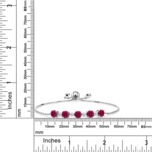 Gem Stone King 5.34 Cttw Red Created Ruby and White Topaz Tennis Bracelet For Women Set In 925 Sterling Silver | Round 5MM and 2.5MM | Fully Adjustable Up to 9 Inch