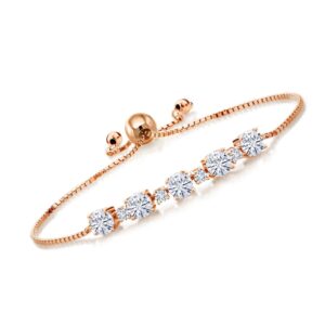 gem stone king 18k rose gold plated silver moissanite and lab grown diamond tennis bracelet for women (2.76 cttw, fully adjustable up to 9 inch)