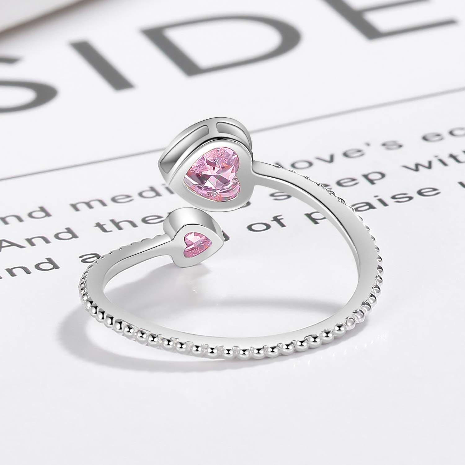 S925 Sterling Silver October Birthstone Rings for Women Sisters BBF - Adjustable Pink Heart Pomise Knuckle Ring for Teens - Birthday Thanksgiving Day Christmas Valentine's Day Party Gifts Jewelry