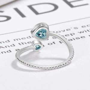 Sterling Silver March Birthstone Rings for Women Teens, Adjustable Blue Heart Birthday Ring for Sisters, Birthday Thanksgiving Day Christmas Valentine's Day Party Graduation Gifts Jewelry