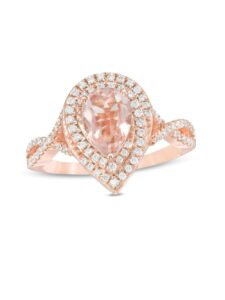 foreverjewelryhub pear shaped morganite & created 1/2 ct.t.w.cz diamond crossover shank engagement wedding bridal ring 14k rose gold plated 925 sterling sliver