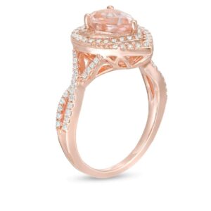 foreverjewelryhub Pear Shaped Morganite & Created 1/2 CT.T.W.CZ Diamond Crossover Shank Engagement Wedding Bridal Ring 14K Rose Gold Plated 925 Sterling Sliver