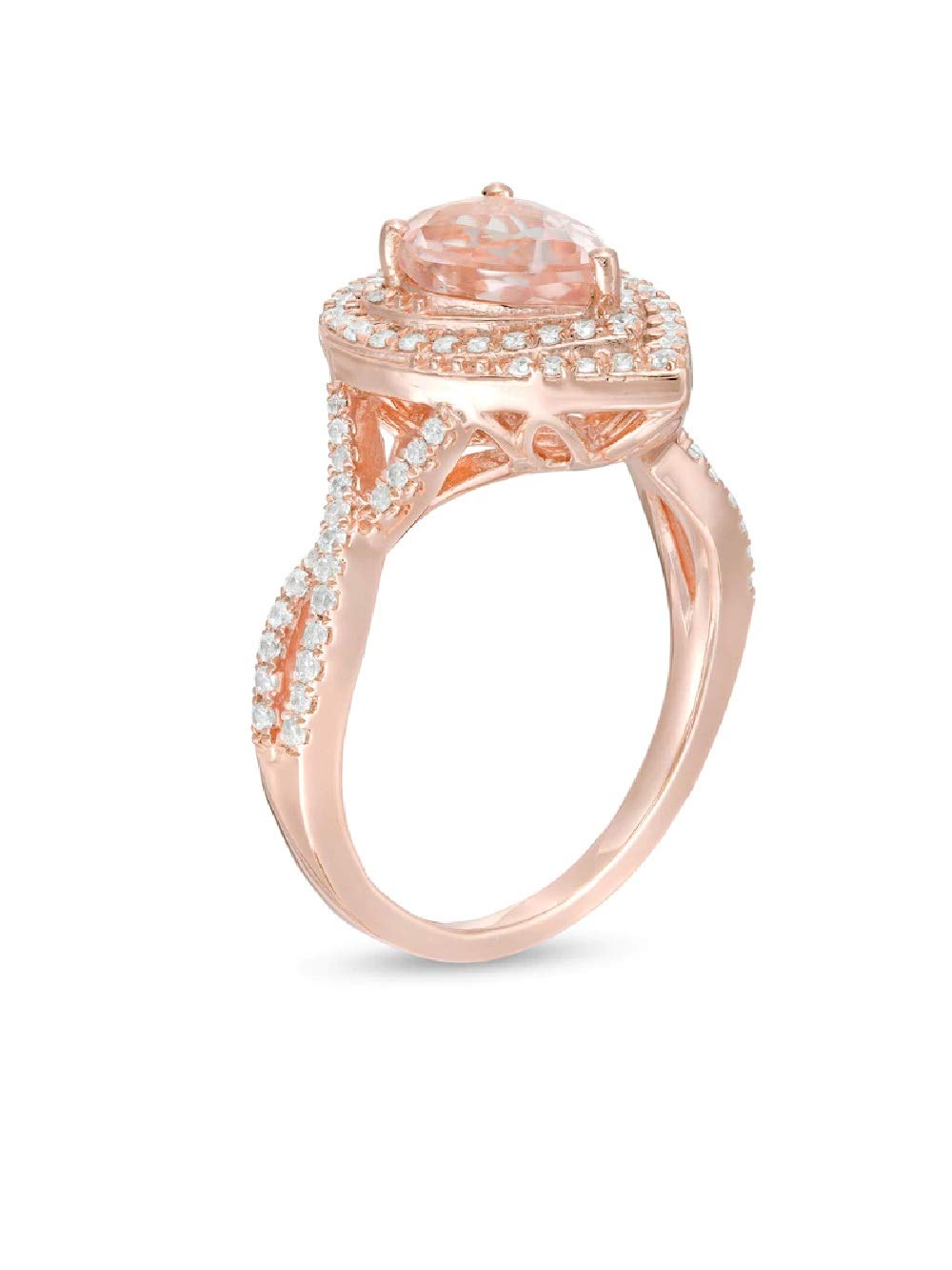 foreverjewelryhub Pear Shaped Morganite & Created 1/2 CT.T.W.CZ Diamond Crossover Shank Engagement Wedding Bridal Ring 14K Rose Gold Plated 925 Sterling Sliver