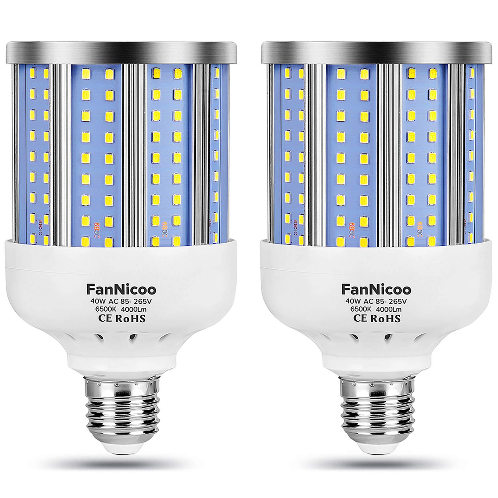 2 Pack 280W Equivalent LED Corn Light Bulb, 4000 Lumen 6500K Cool White Daylight 40W LED Corn Lamp,E26/E27 Medium Base,for Indoor Outdoor Warehouse Garage Basement Backyard Factory Barn and Many Area