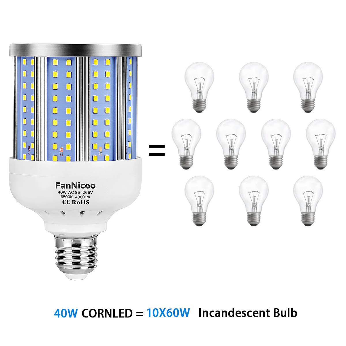 2 Pack 280W Equivalent LED Corn Light Bulb, 4000 Lumen 6500K Cool White Daylight 40W LED Corn Lamp,E26/E27 Medium Base,for Indoor Outdoor Warehouse Garage Basement Backyard Factory Barn and Many Area