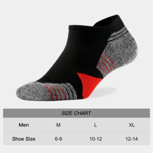 WANDER Men's Athletic Running Socks 7 Pairs Thick Cushion Ankle Socks for Men Sport Low Cut Socks 6-9/10-12 (7 Pairs Black Red, Shoe Size:10-12)