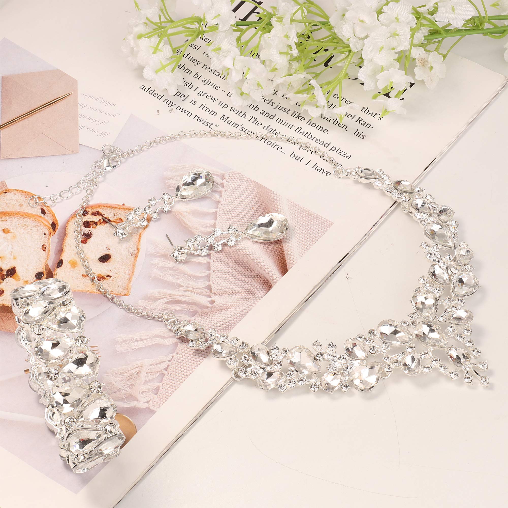 Udalyn Crystal Bridal Jewelry Sets for Women Necklace Earrings Bracelet Set for Wedding Rhinestone Bridesmaid Gifts fit with Wedding Dress