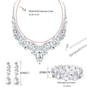 Udalyn Crystal Bridal Jewelry Sets for Women Necklace Earrings Bracelet Set for Wedding Rhinestone Bridesmaid Gifts fit with Wedding Dress