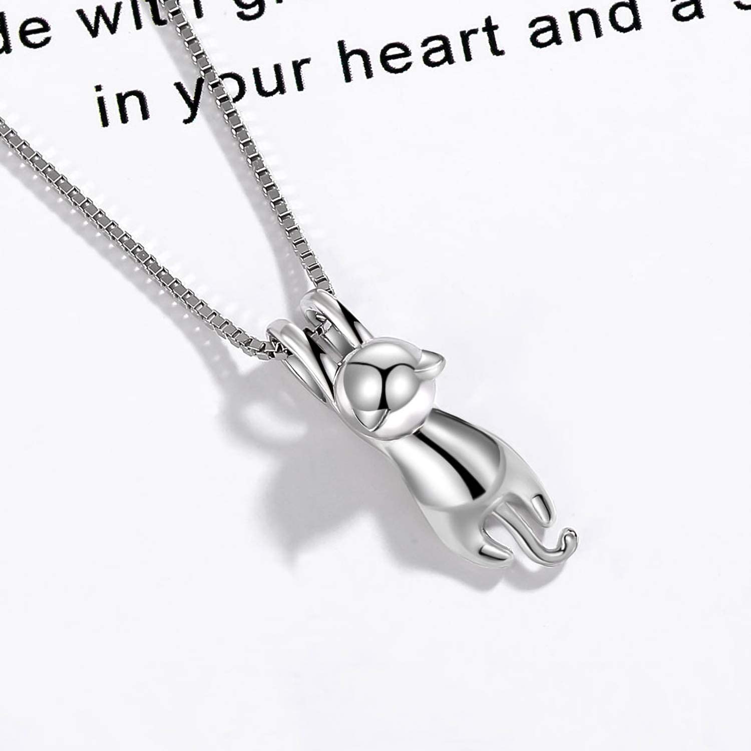 Step Forward Cat Necklaces for Women Sterling Silver: Cute Furry Cat Pendant Necklace for Female Pet Lovers, Mother's Day Birthday Graduation Christmas Gifts Jewelry